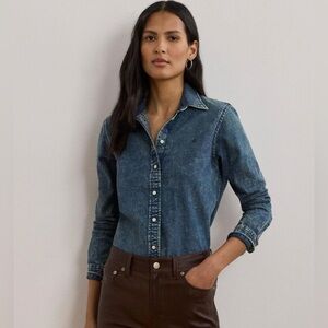 NWT Lauren Ralph Lauren Classic Fit Denim Shirt Small